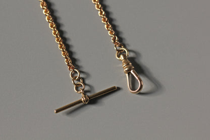 Antique victorian rope link twist chain with T-bar, in 9 carat gold