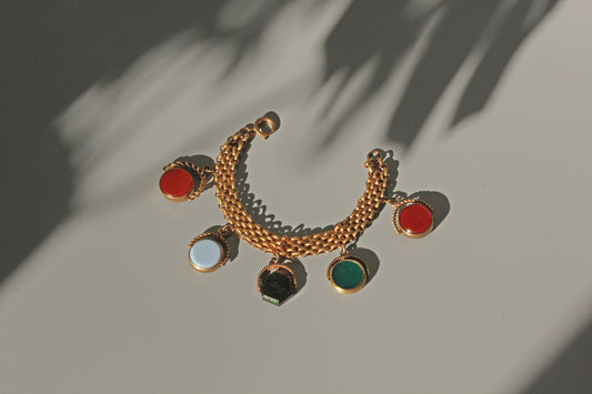 Antique victorian spinning fob link charm bracelet, in rolled gold