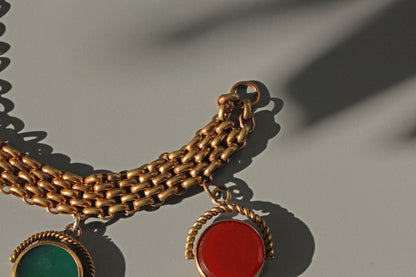 Antique victorian spinning fob link charm bracelet, in rolled gold