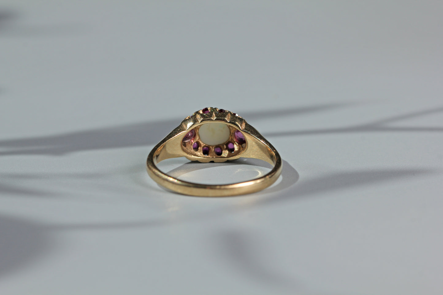 Vintage opal and ruby cluster ring, in 9ct gold