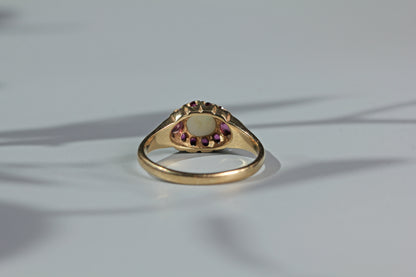 Vintage opal and ruby cluster ring, in 9ct gold