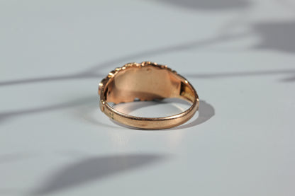 Antique garnet and pearl half hoop ring, in 9 carat gold