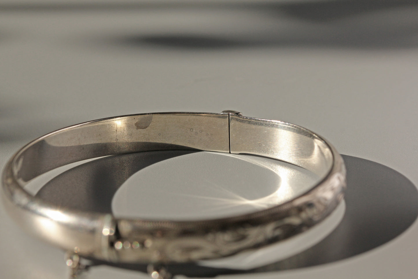 Vintage etched cuff bangle or bracelet, in sterling silver