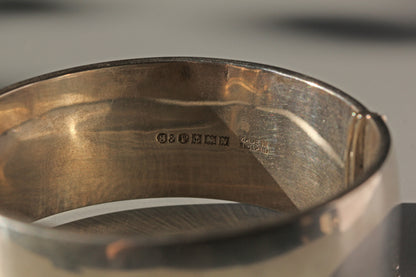 Vintage etched wide chunky cuff bangle, in sterling silver