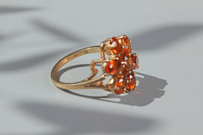Vintage orange topaz flower cluster ring, in 9ct gold