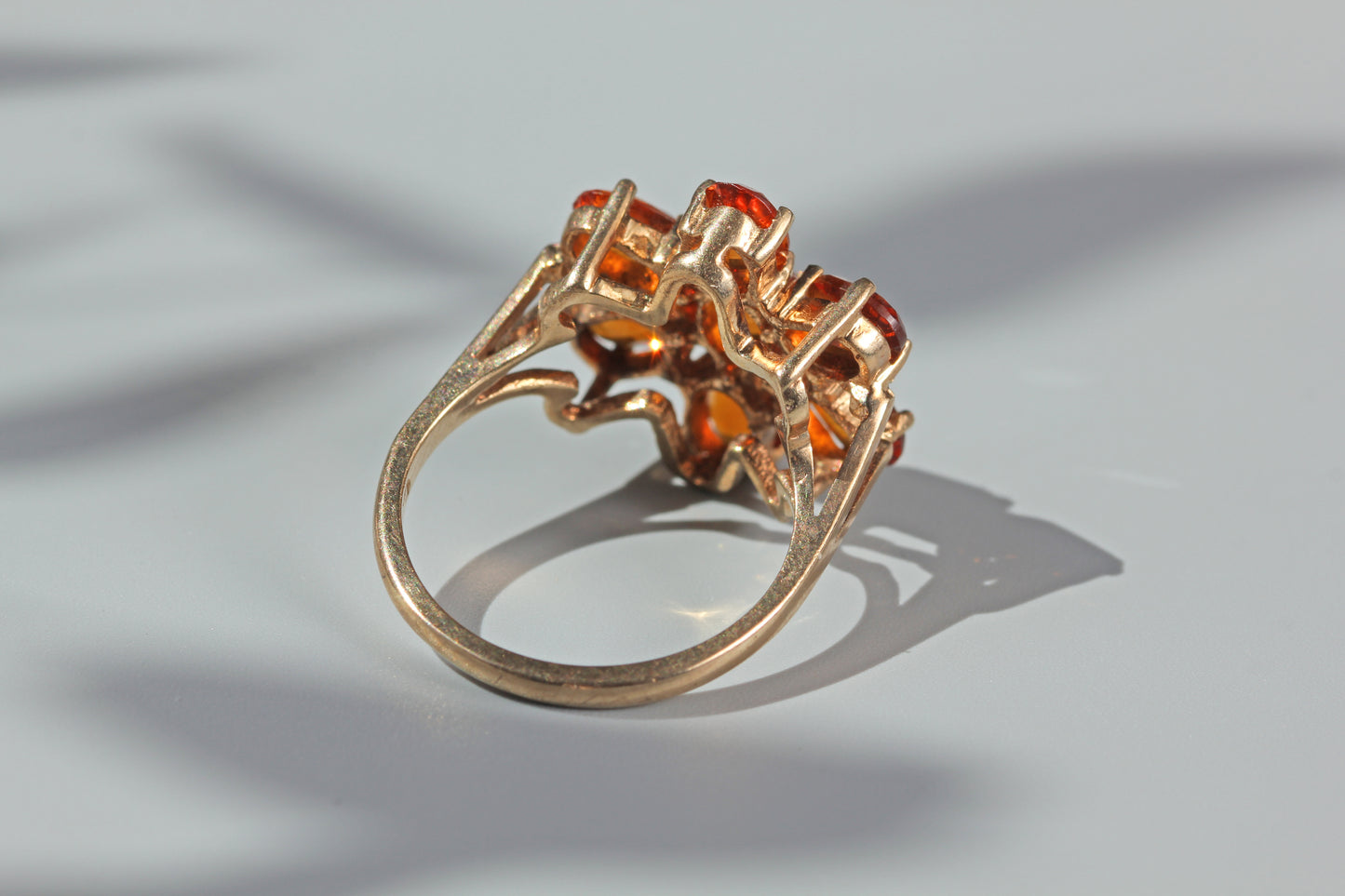 Vintage orange topaz flower cluster ring, in 9ct gold