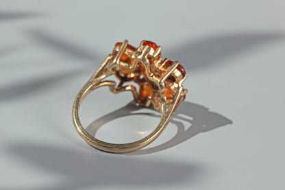 Vintage orange topaz flower cluster ring, in 9ct gold