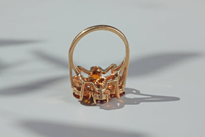 Vintage orange topaz flower cluster ring, in 9ct gold