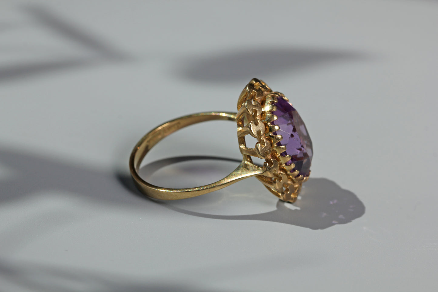 huge amethyst solitaire ring in gold