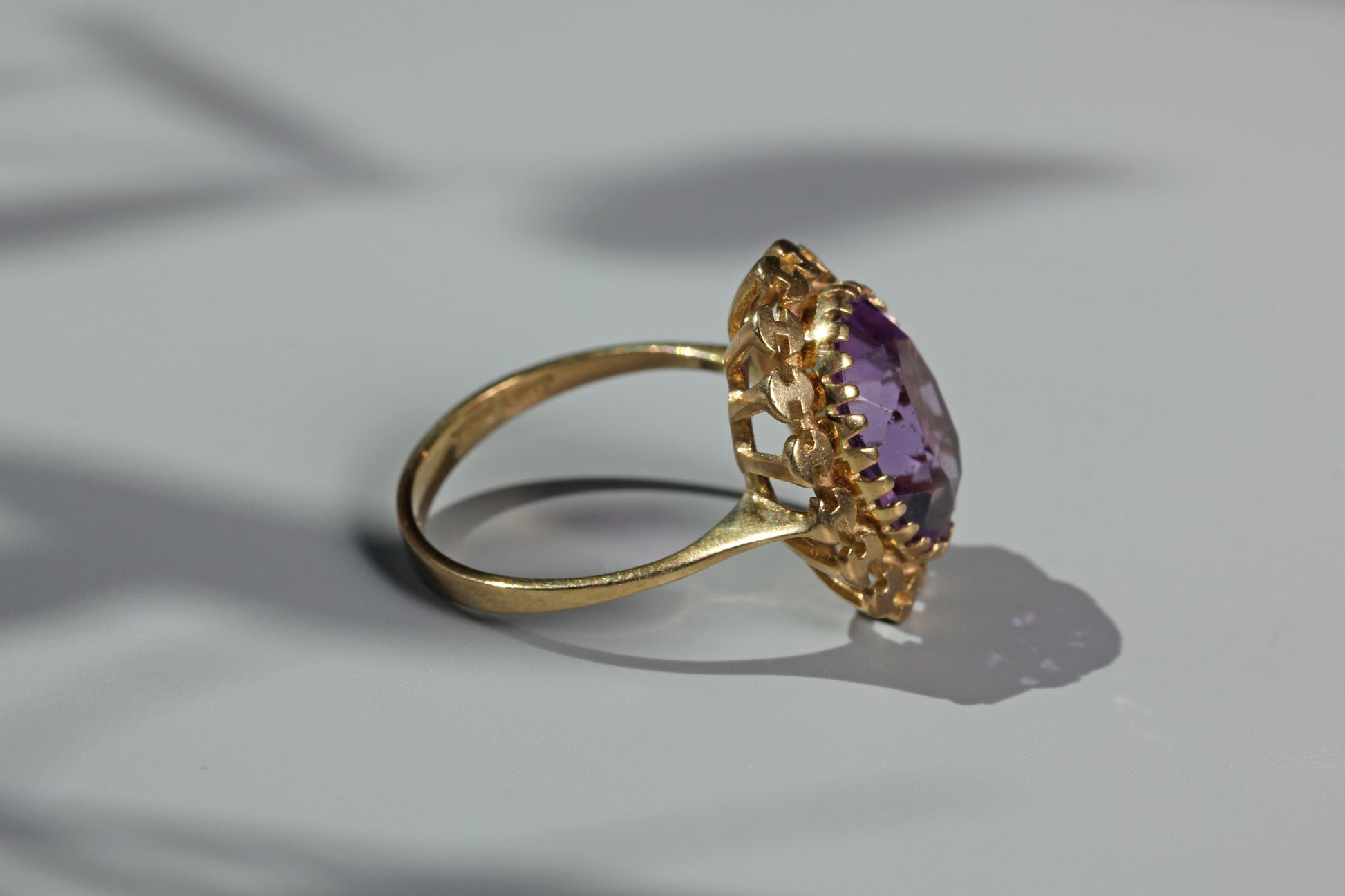 huge amethyst solitaire ring in gold