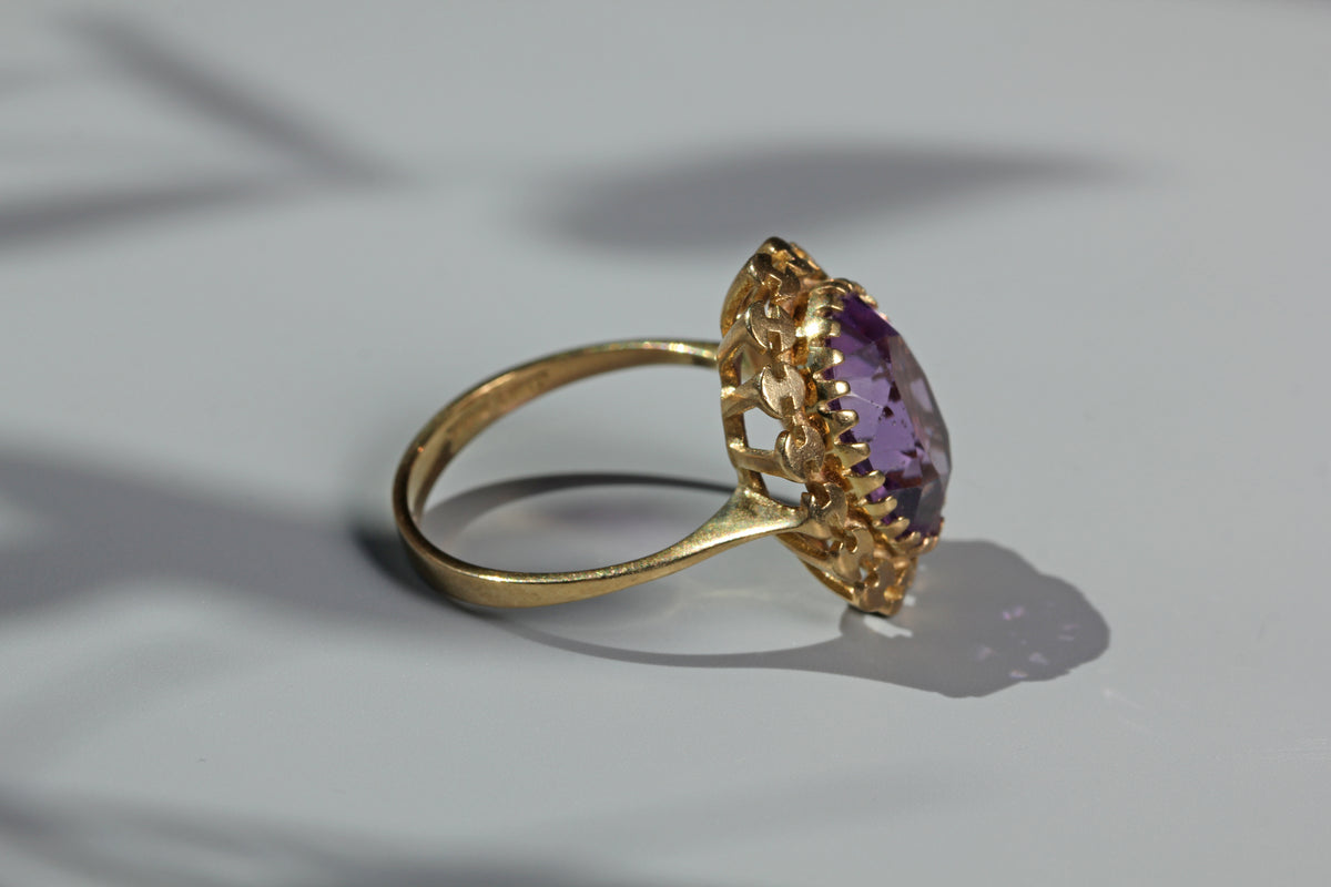 huge amethyst solitaire ring in gold