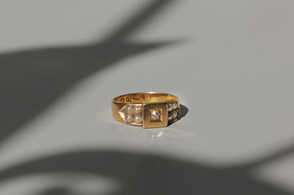 Antique victorian old cut diamond and pearl band ring, in 18 carat gold