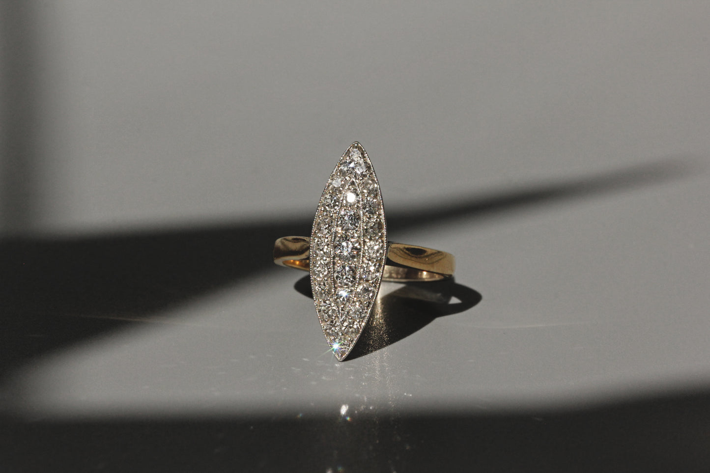 Antique victorian old cut diamond navette ring, in 18 carat gold