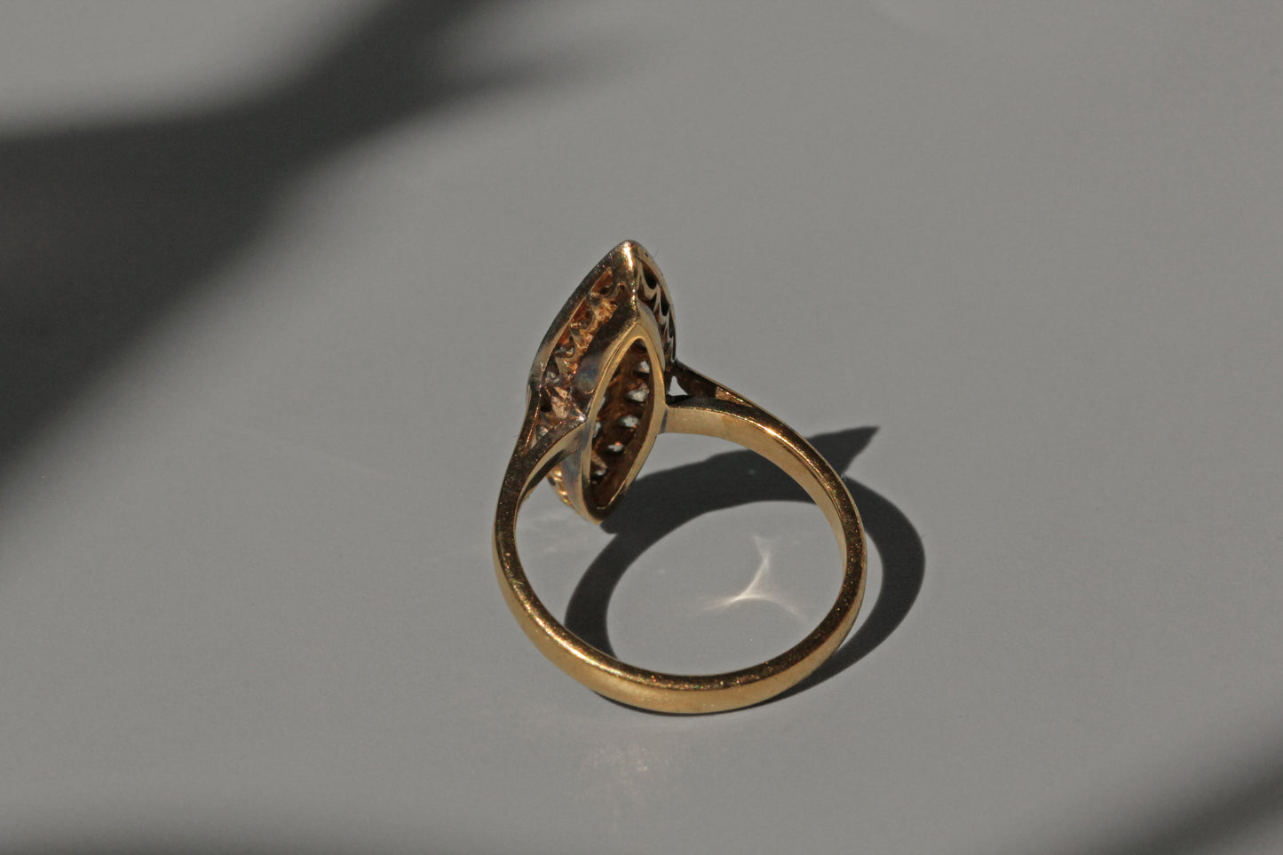 Antique victorian old cut diamond navette ring, in 18 carat gold