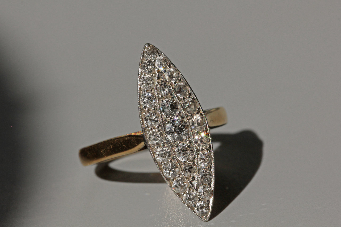 Antique victorian old cut diamond navette ring, in 18 carat gold