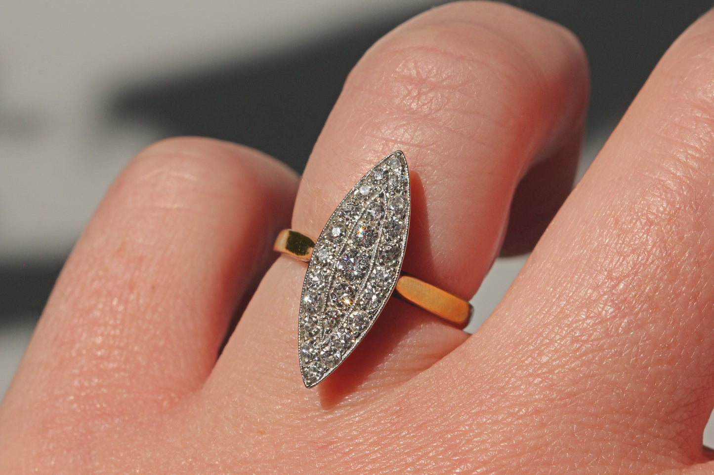 Antique victorian old cut diamond navette ring, in 18 carat gold