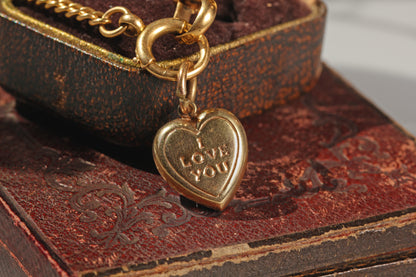 Vintage I love you heart charm in 9 carat gold
