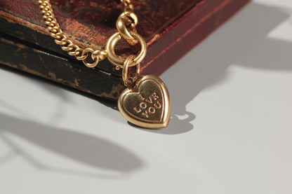 Gold heart charm engraved I love you vintage
