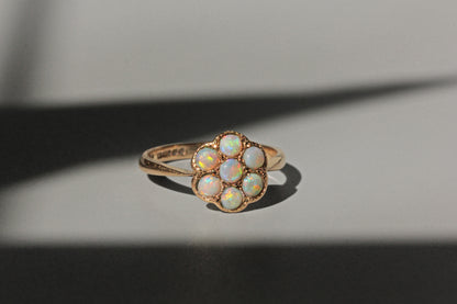 Vintage opal flower cluster ring, in 9 carat gold