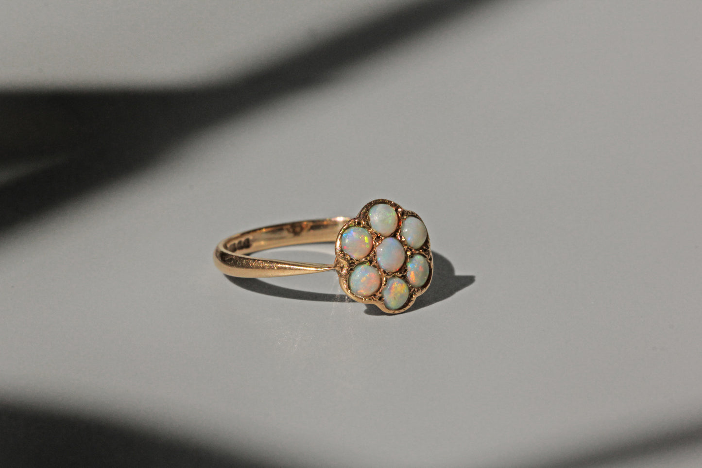 Vintage opal flower cluster ring, in 9 carat gold