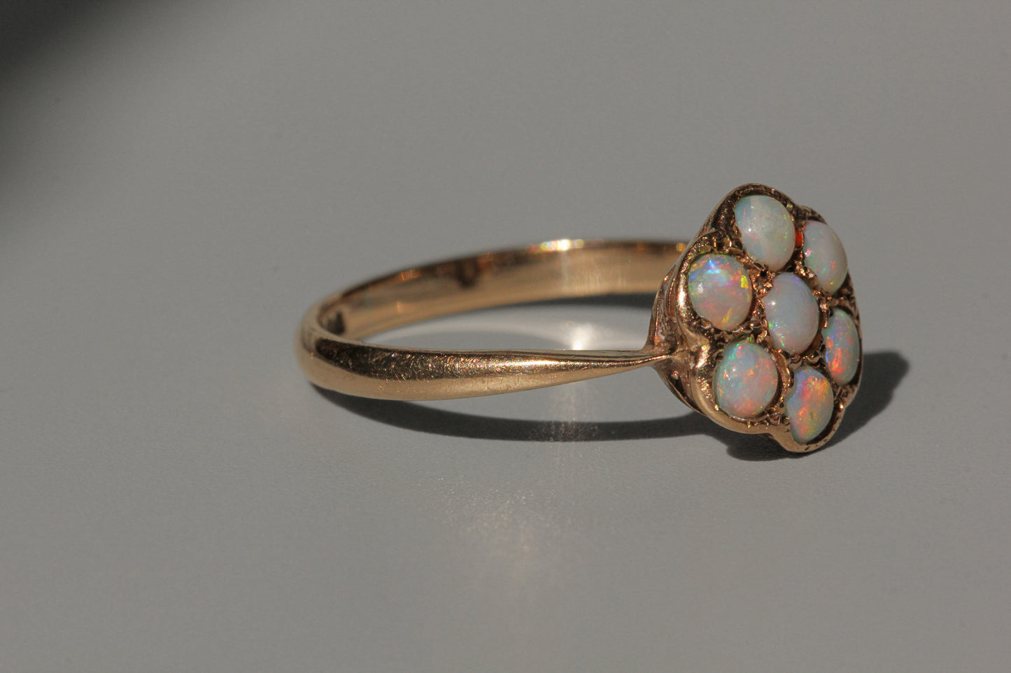Vintage opal flower cluster ring, in 9 carat gold