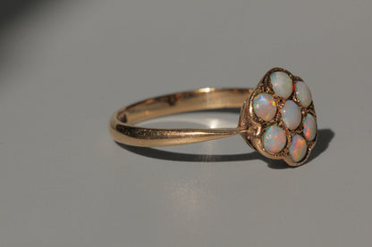 Vintage opal flower cluster ring, in 9 carat gold