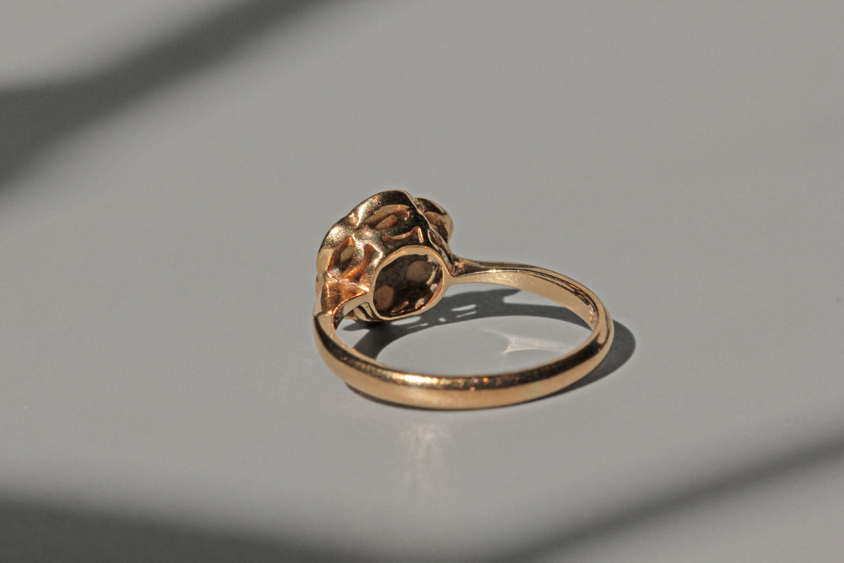 Vintage opal flower cluster ring in 9ct gold dainty back view