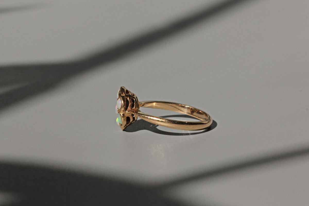 Vintage opal flower cluster ring in 9ct gold side profile