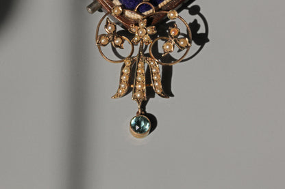 Antique victorian seed pearl and aquamarine pendant, in 9 carat gold