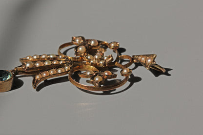 Antique victorian seed pearl and aquamarine pendant, in 9 carat gold