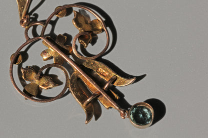 Antique victorian seed pearl and aquamarine pendant, in 9 carat gold