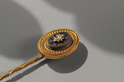Antique victorian seed pearl & enamel pin, in 9 carat gold