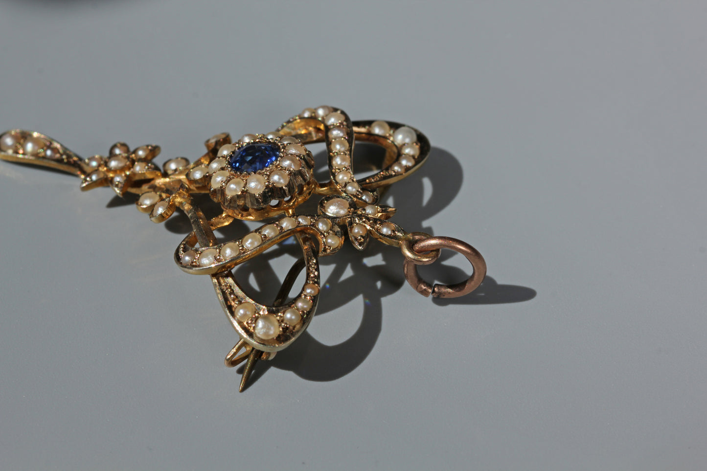 Antique pearl & blue paste lavaliere pendant, in 9 carat gold
