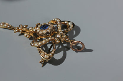 Antique pearl & blue paste lavaliere pendant, in 9 carat gold