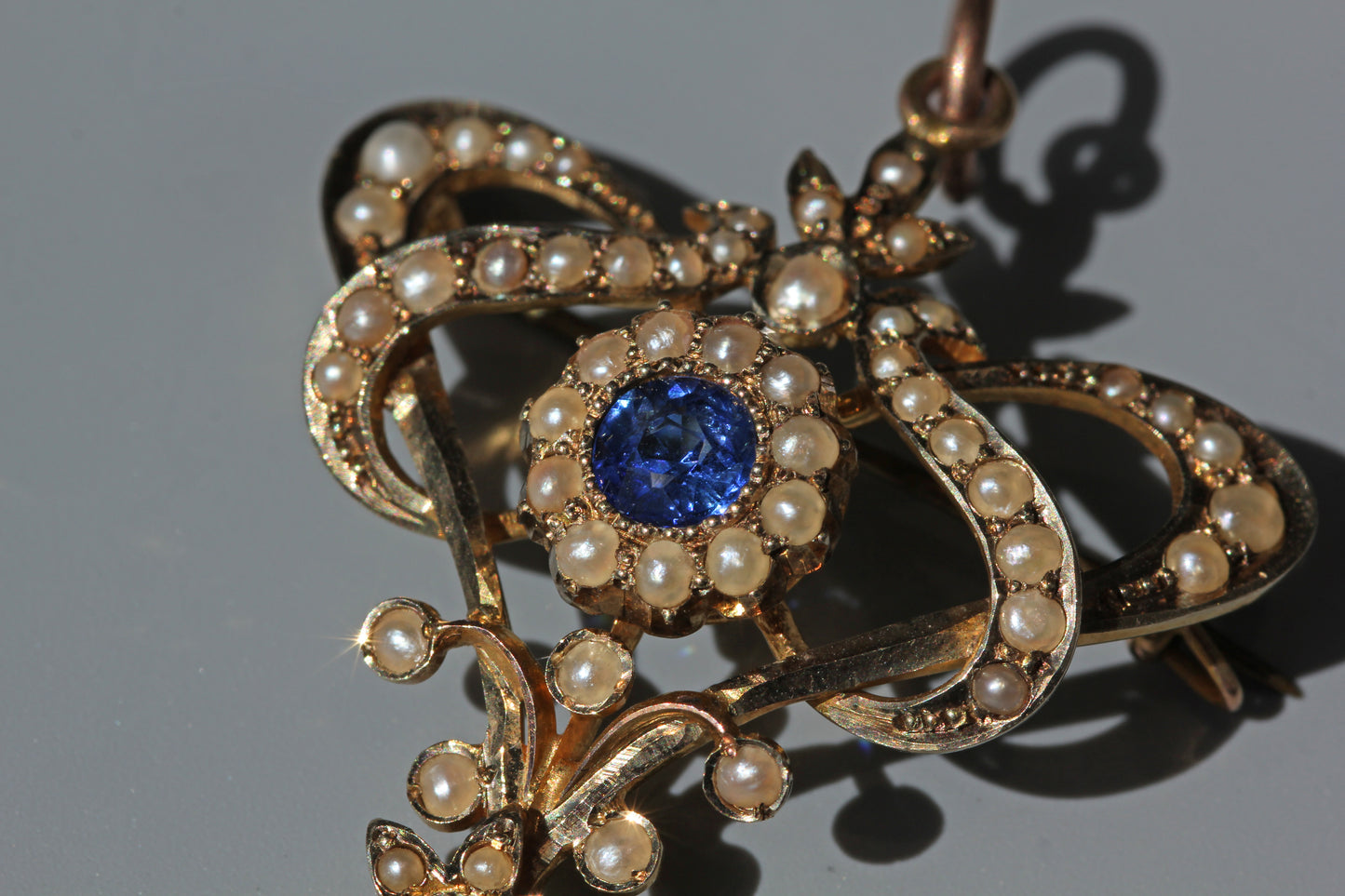 Antique pearl & blue paste lavaliere pendant, in 9 carat gold