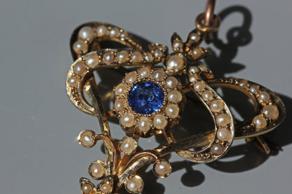 Antique pearl & blue paste lavaliere pendant, in 9 carat gold