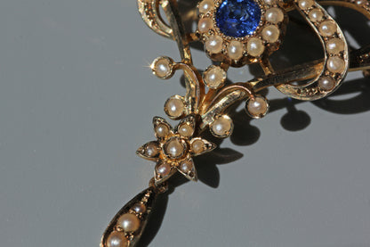 Antique pearl & blue paste lavaliere pendant, in 9 carat gold