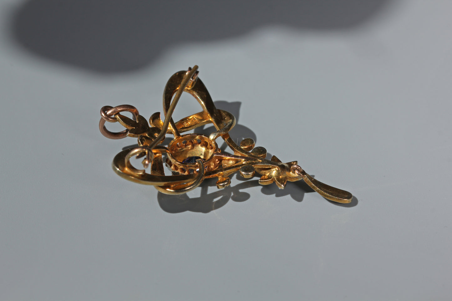 Antique pearl & blue paste lavaliere pendant, in 9 carat gold