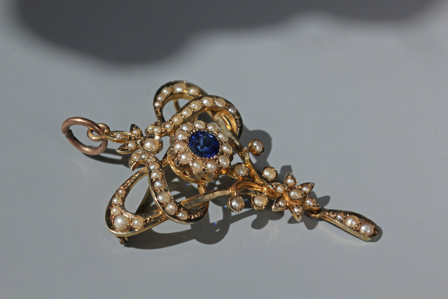 Antique pearl & blue paste lavaliere pendant, in 9 carat gold