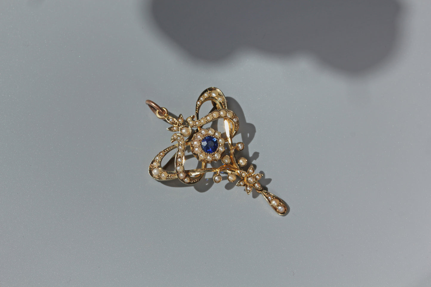 Antique pearl & blue paste lavaliere pendant, in 9 carat gold