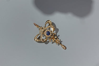 Antique pearl & blue paste lavaliere pendant, in 9 carat gold