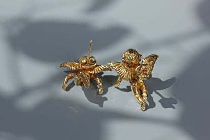 Vintage renaissance cherub stud earrings, in silver gilt