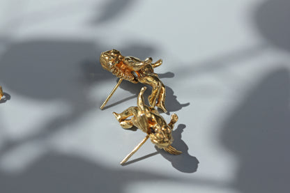 Vintage renaissance cherub stud earrings, in silver gilt