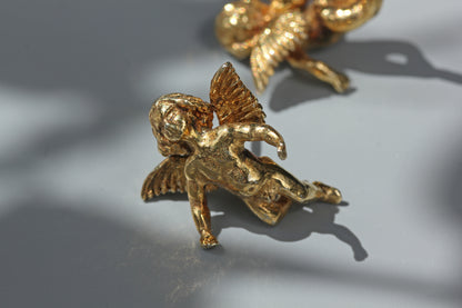 Vintage renaissance cherub stud earrings, in silver gilt