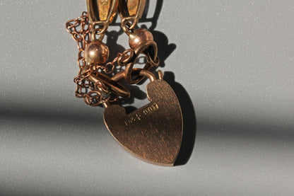 Antique victorian fancy link bracelet with heart padlock, in 9 carat gold