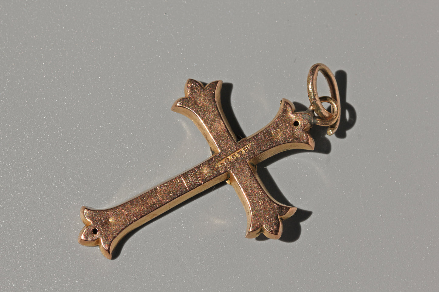 Antique victorian gold crucifix pendant with pearls and sapphire hallmarks 