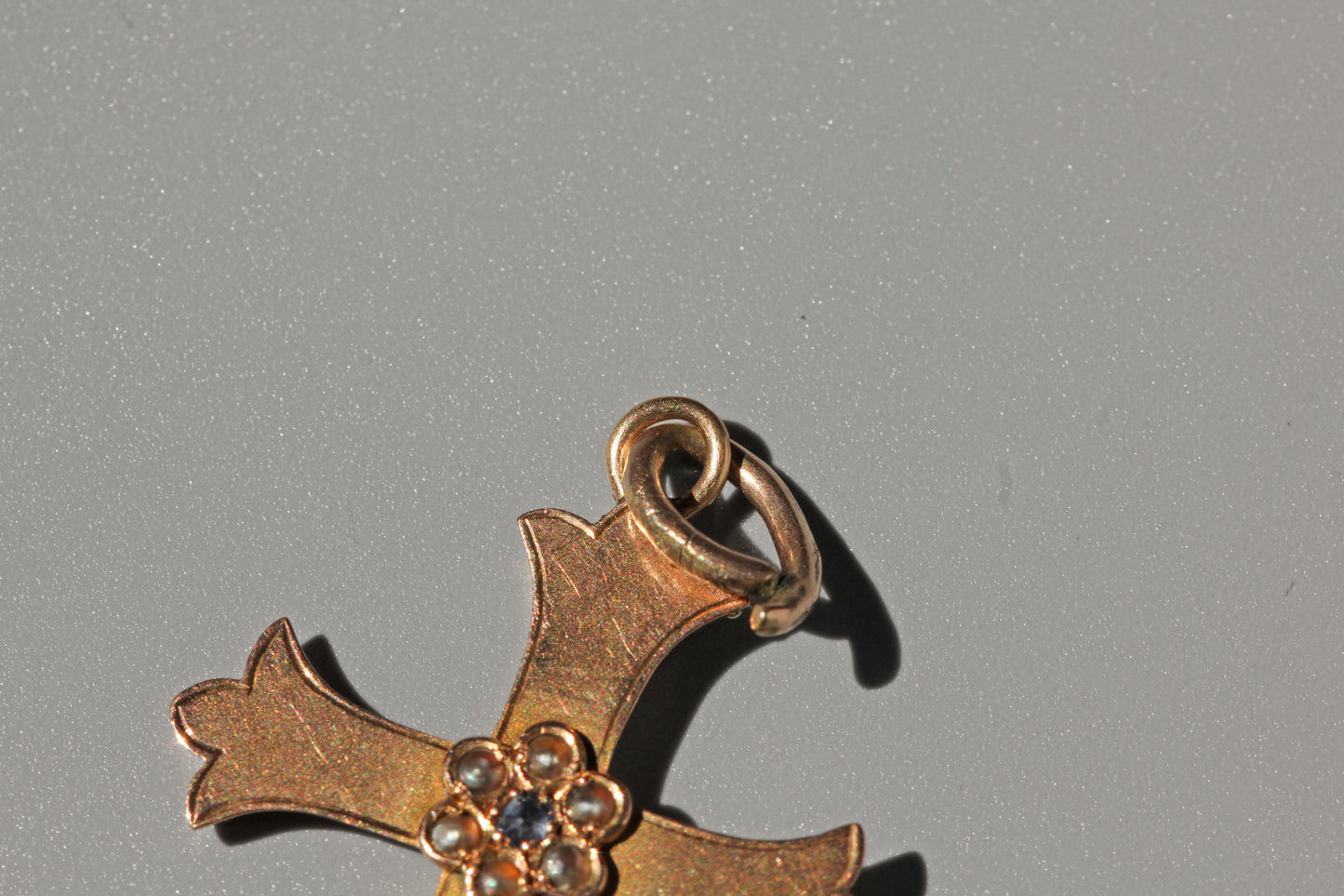 Antique victorian sapphire and seed pearl crucifix pendant, in 9 carat gold