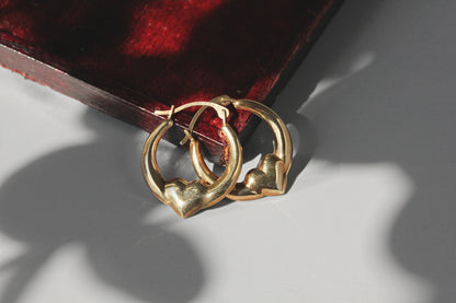 Vintage heart hoop earrings, in 9 carat gold