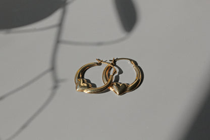 Vintage heart hoop earrings, in 9 carat gold