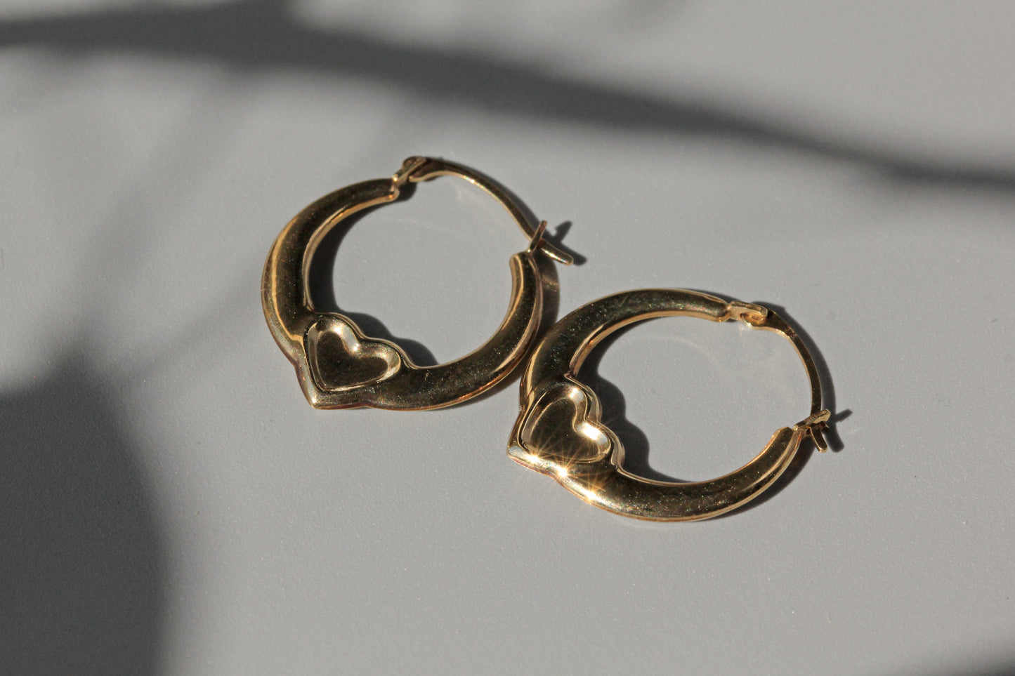 Vintage heart hoop earrings, in 9 carat gold